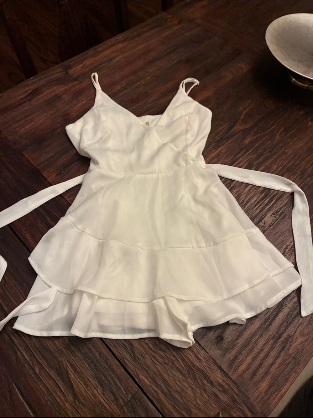 White Tiered Spaghetti-Strap romper